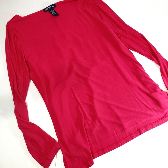 By Artisan Pink Long Sleeve Layer Ruffle Front Round Neck Tunic Top Blouse Sz M - Picture 8 of 9